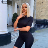 Sisterlinda Fitness Workout Active Wear Rompers Women Zipper Short Sleeve Casual Playsuit Fashion Solid Sporty Skinny