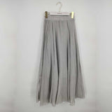 Elegant High Waist Linen Maxi Skirt 2020 Summer Ladies Casual Elastic Waist 2 Layers Skirts saia