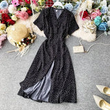 Red elegant sexy Dress women 2022 Summer Autumn V-neck polka dot midi dress waist split dress vestidos de fiesta