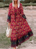 2022 Celmia Bohemian Summer Long Maxi Dress Women Sexy V-neck Floral Printed Party Vestidos Flare Sleeve Bandage Beach