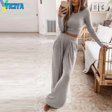Women's Tracksuit Solid Basic Women T-shirt And Wide Leg Pants Loungewear Matching Sets Outfits Two Piece Set Jogging