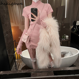 Mini Dress for Women Lace Up Tunic Knitted Robe Vestido Feminino Fashion Korean Bodycon Y2k Dresses Temperament Robe