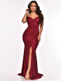 Sweetheart Slit Pleated Long Evening