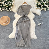 Folded Dress Design Irregular Lotus Leaves Side To Receive Waist Repair Bright Silk Pressure