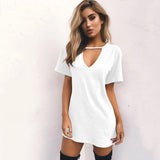 Women Tshirt mini Dress Choker V-neck Summer Dresses Long Short Sleeve Casual Sexy Halter Boho Beach Dress Vestidos