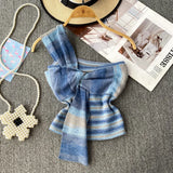 Design With Chic Kinescastic Striped One-Shoulder Sling Vest For Women Wearing A Short Coat Of
