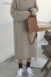 philosophy Women Autumn Winter Knitted Dress Vintage Loose Female Sweater Dress Casual Lady Warm Long Maxi Dress