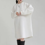 Women White Big Size Shaped Long Dress New Round Neck Long Sleeve Loose Fit Fashion Tide Spring Autumn 2023