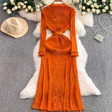 Retro Long-Sleeved Dress Dress Women Summer High-End Light Extravagant Folds To The Waist Wood Ear Long