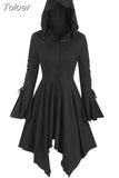 Women's Trench Coat Vintage Long Hooded Capes Long Sleeve Irregular Hem Halloween Cosplay Punk Costume Female Gothic