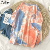 Sleeve T-shirts Women Tie-dye O-neck Chic Hot Sale Unisex Tees Teens Schoolgirls Harajuku High Street Ulzzang Tops