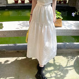 Party Summer Two Piece Set Women Korean Short Backless Puff Sleeve Blouses+High Street Bandage Long Skirts Elegant Chic Set Women