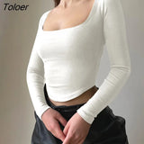 Collar Women's T-Shirt Long Sleeve Y2K Slim Tight Tee Casual Slim Cropped Sexy Basic Tees Top New Fashion Ladies