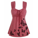 Sleeveless Top Women Fashion Vest Summer Butterfly Print Casual Sleeveless Slim Vest Solid Color Swing Cami