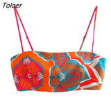 Women Fashion Totem Floral Print Short Sling Smock Blouse Female Side Zipper Elastic Blusas Chic Summer Crop Tops