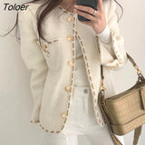 Button Woolen Jacket Woman Winter Single Breasted Pocket Elegant Tweed Cropped Coat Korean Business Office Outerfit