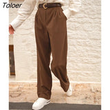Streetwear Brown Straight Pants Women Fashion Casual High Waist Long Pants 2022 Solid Slim Female Trousers Autumn
