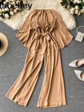 Women 2022 Spring Autumn New Office Lady Ruffles Loose Solid Full Length Rompers Sleeveless Fashion