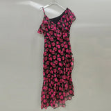 TWOTWINSTYLE Sexy Print Floral Sling Dress For Women V Neck Short Sleeve High Waist Colorblock Midi Dresses Female Summer