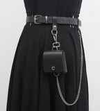 Pu Leather Metal Chain Split Joint Casual Belt Personality Women New Fashion Tide All-match Spring Autumn 2023