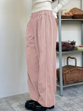 Pink Cargo Pants Y2K Aesthetic High Waist Drawstring Baggy Sweatpants Women Casual Cute Wide Leg Joggers Trousers