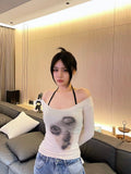 Sexy See Through Mesh Tops Thin Slim Semitransparent Top Tie Dye Grunge Aesthetic T-shirts Women Chic Clubwear