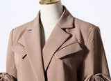 Fashion Women Blazer Notched Collar Long Sleeve Pleated Patchwork Single Breasted Waist Suit Jackets Summer 2023 New