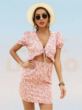 party Pink Boho Dresses For Women 2022 Summer Floral V-neck Skeleton Waist-baring Chiffon Dress Woman Print Hip Wrap Sexy Mini