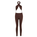 Piece Set Women Solid Halter Jumpsuits High Waist Long Pants Femmal Clothing Elegant Party Club Streetwear