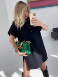 Polo Straight Green T-Shirt Dress Half Sleeves Split Casual Loose Dress Summer 2022 Pockets Oversized Dress
