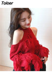 Sexy Lady Sweater Women Hollow Out Off Shoulder Knitted Cropped Pullovers Chic Tassels Jumper Sueter Fall 2023