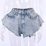 Denim Shorts For Female High Waist Pockets Sexy Ruffles Wide Leg Short Women's Solid Trousers 2023 Summer