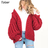 2023 Autumn And Winter Sweater Cardigan Bohemian Style Hand-knitted Bat Lantern Sleeve Sweater Jacket Female