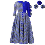 Women's New Fashion Elegant Round Neck Seven-Sleeve Print Spliced African