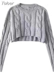 Cropped Sweater Women Vintage Preppy Style Slim Casual Long Sleeve Knit Sweater with Shirts Y2k Autumn Korean