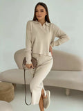 Knitted Suit For Women's Knitted Yarn For The Autumn/Winter 2025 Soft Open-Fork Sweater Plus T-Shirt With Half-Body