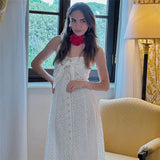White Lace Buttoned Halter Midi Dress-Outfit