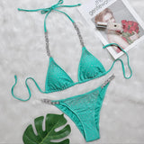 Toloer New Bikini Sexy Hot Drill Split Women's Swimsuit Solid Color Strap Bikini
