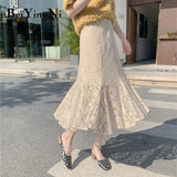 High Waist Skirt Lace White Vintage Fashion Elegant Lining Mermaid Skirts Womens Black Sexy Midi Korean Faldas