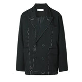 Women Black Topstitched Big Size Blazer New Lapel Long Sleeve Loose Fit Jacket Fashion Tide Spring Autumn 2023