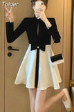 Vestidos De Mujer Temperament Black Woman Dress Stand Neck Hollow Out Slim Waist Robe Femme Fashion Tunic Vintage