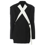 Women Topstitched Cross Big Size Blazer New Lapel Long Sleeve Loose Fit Jacket Fashion Tide Spring Autumn 2023