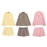 New Linen Long-Sleeved V-Neck Shirt 478620 Mid-Rise Shorts