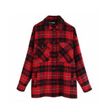 Stylish Pockets Oversized Plaid Jacket Coat Women Fashion Lapel Collar Long Sleeve Loose Outerwear Chic