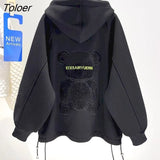 Hoodies Women Black Hooded Cardigan Jacket Fashion Design Plus Velvet Thick Hoodie Autumn Winter Trend Aesthetic