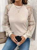 Hollow T-Shirt Lace Splicing Long Sleeve