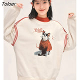Women Sweatshirt 2022 Winter Long Sleeve O Neck Loose Hoodie 3D Cat Print Warm Casual Streetwear