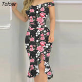 Women Sexy Off Shoulder Formal Dress Irregular Sleeveless Non-positioning Ruffle Printed Female Bodycon Dress for