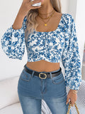 Early Autumn Flower Lantern Sleeve With Waist Chiffon