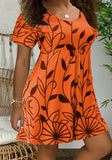 Sweet O-Neck Short Sleeves Leaf Print